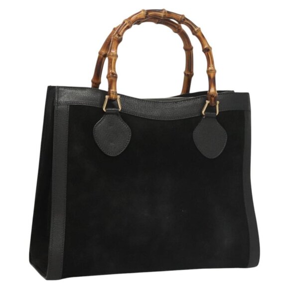 GUCCI Bamboo Hand Bag Suede Black Gold 002 0260 Auth ep8789 - Picture 1 of 16